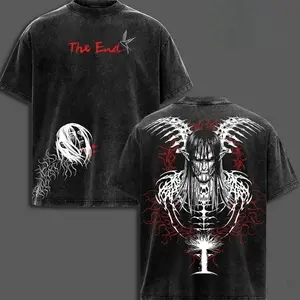 ''The End'' Eren Yeager T-Shirt Attack on Titan Anime Graphic Tee Final Season Oversized Acid Washed Cotton Shirt Anime Streetwear Casual Menswear Anime Merch Gift for Anime Fans AOT Lover         FV9
