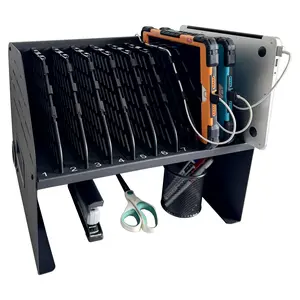 C10A-B - Laptop Charging Station for Classroom, Office, or Home, 10-Device Organizer with 6 AC Outlets & 4 Fast-Charging USB Ports, Fits Laptops, Tablets & E-Readers up to 1.4" Thick, 15.6"