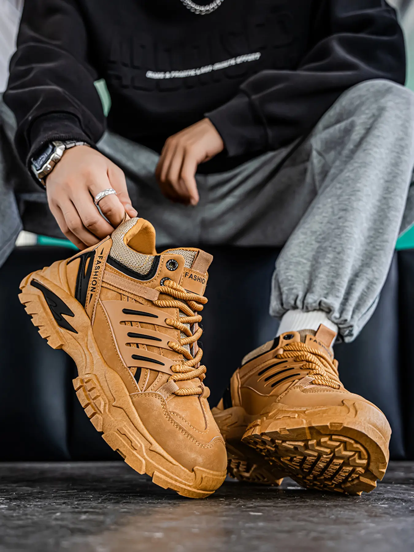 Men's Height Increase Sneakers | Rugged Chunky Sole | Urban Workwear Design | Height Increasing Sneakers | Thick Sole Sneaker | Thick Soled Sneakers
