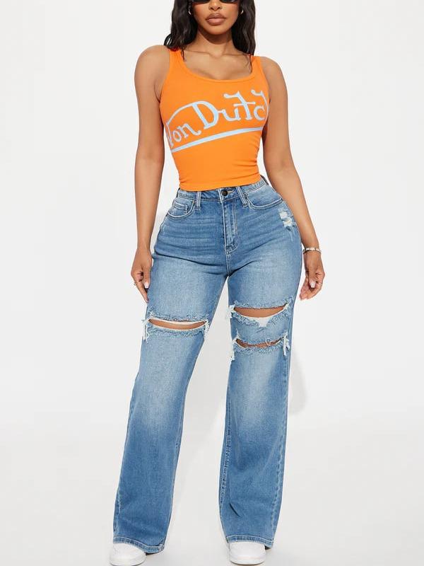 Petite Remi Ripped Stretch Baggy Jeans - Medium Wash