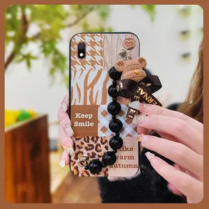 silicone Waterproof Phone Case For Samsung Galaxy A10 Anti-knock soft case Black pearl pendant Skin-friendly feel cute Back Cover Simplicity Cartoon Dirt-resistant protective case