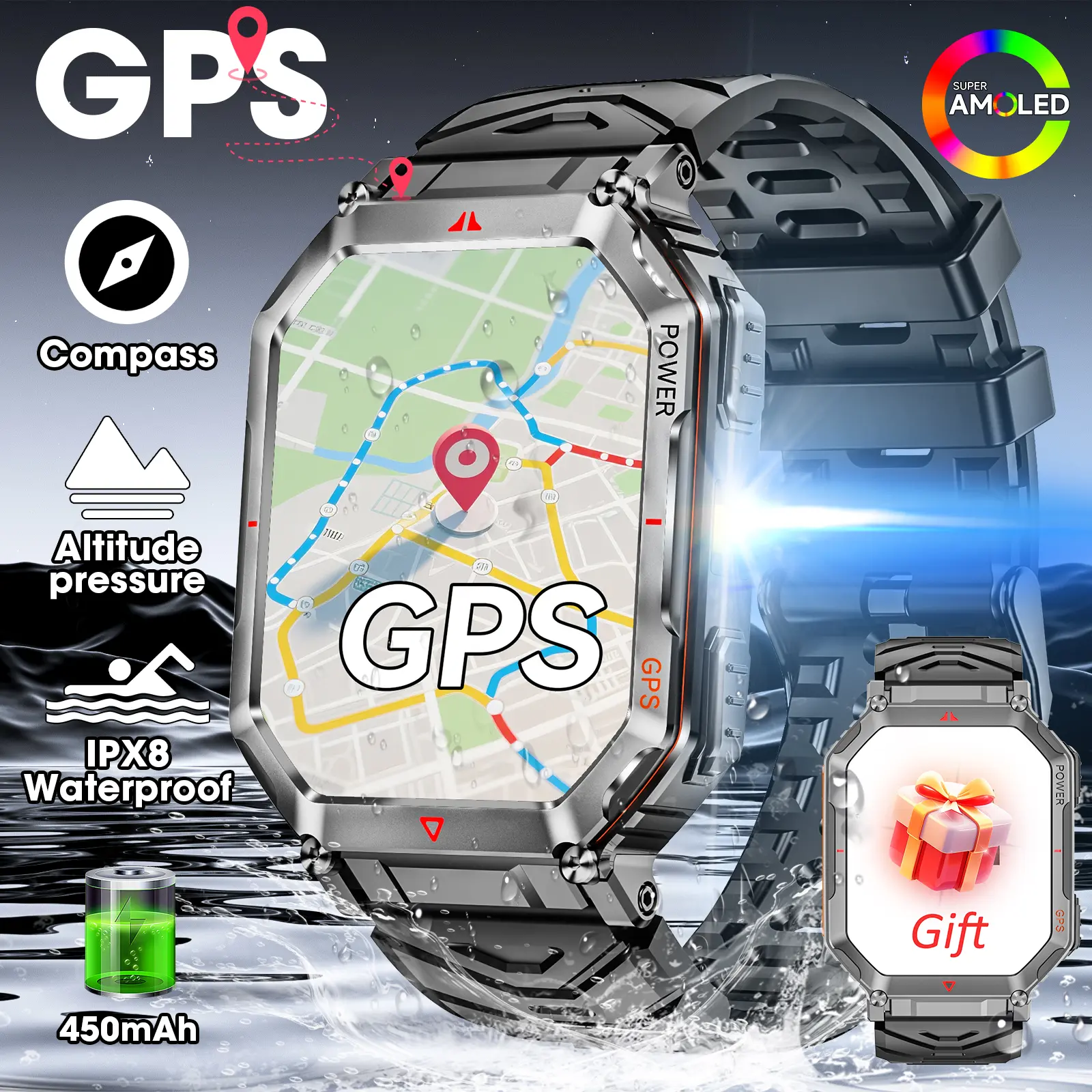 Military Smart Watch with GPS(Answer/Make Call), Smartwatches with Health Monitor, Compass/Altitude/Air Pressure,100+ Sport Modes, Fitness Tracker for Android/iPhone Wearable Smartphone