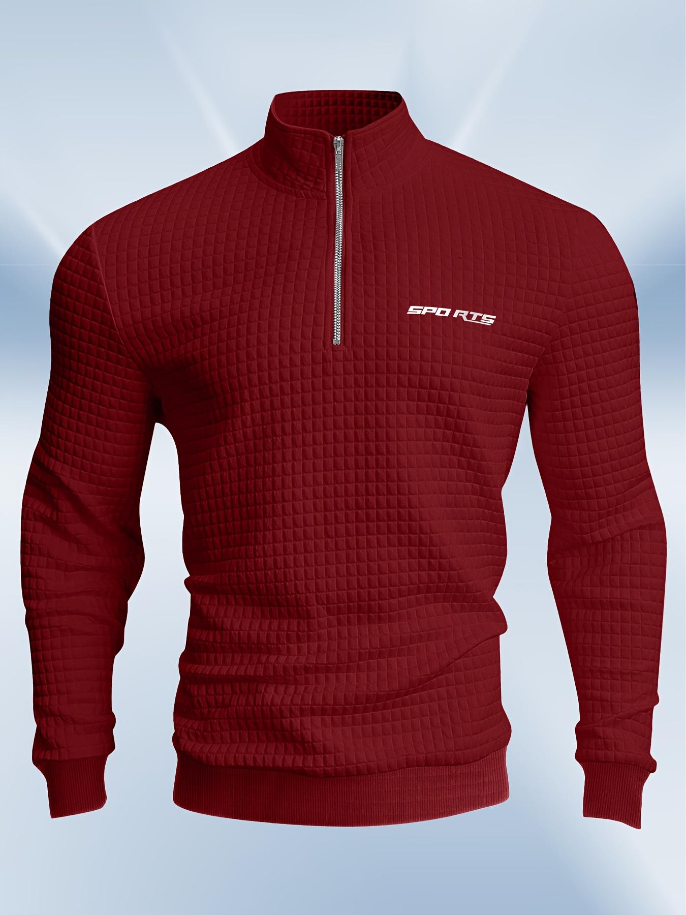 Men'S High-Neck Sweatshirt with Half Zipper for Sports, Featuring a Small Checkered Pattern, Suitable for Fitness And Running, with Long Sleeves And Ribbed Cuffs. quarter zip tiktok shop gifts for him vacation outfits