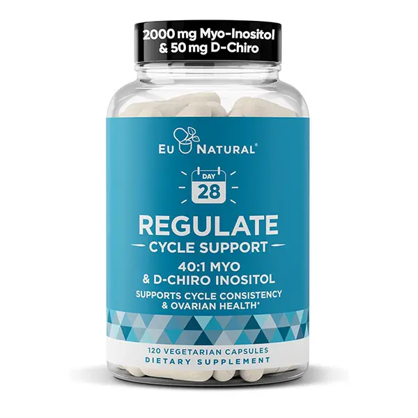 Regulate Cycle Support for Women, 40:1 Myo-Inositol 2000mg & D-Chiro Inositol 50mg, Supports Hormone Balance, Menstrual Cycle, Ovulation & Reproductive Wellness, Vegan, 120 Capsules