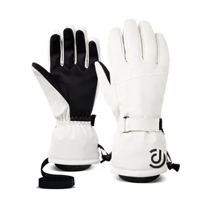 Ski gloves, winter white warm cycling sports, touch screen five-finger outdoor gloves