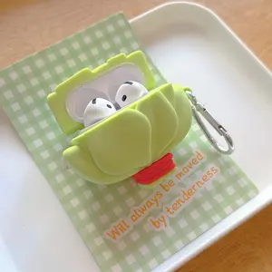 Lucky Pomelo Leaf Silicone Earbuds Case, Cute Green Plant Protective Cover with Keychain, Shockproof Anti-Scratch Compatible with AirPods Pro, Pro 2, 3rd Generation, AirPods 3rd Generation,4th Generation