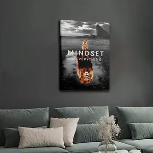 Framed Inspirational Lion Canvas Poster - "MINDSET is Everything" Quote, Modern Entrepreneur Motivation Wall Art for Office, Bedroom, Cafe - Ideal for Thanksgiving, New Year, Halloween, Christmas Decor, Motivational Wall Decor
