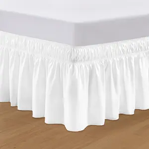 18 inch Drop Wraparound Bed Skirt Queen Size - No Lifting Required, Elastic Strap, Classic Gathered Styling Dust Ruffle, Fade Resistant - White