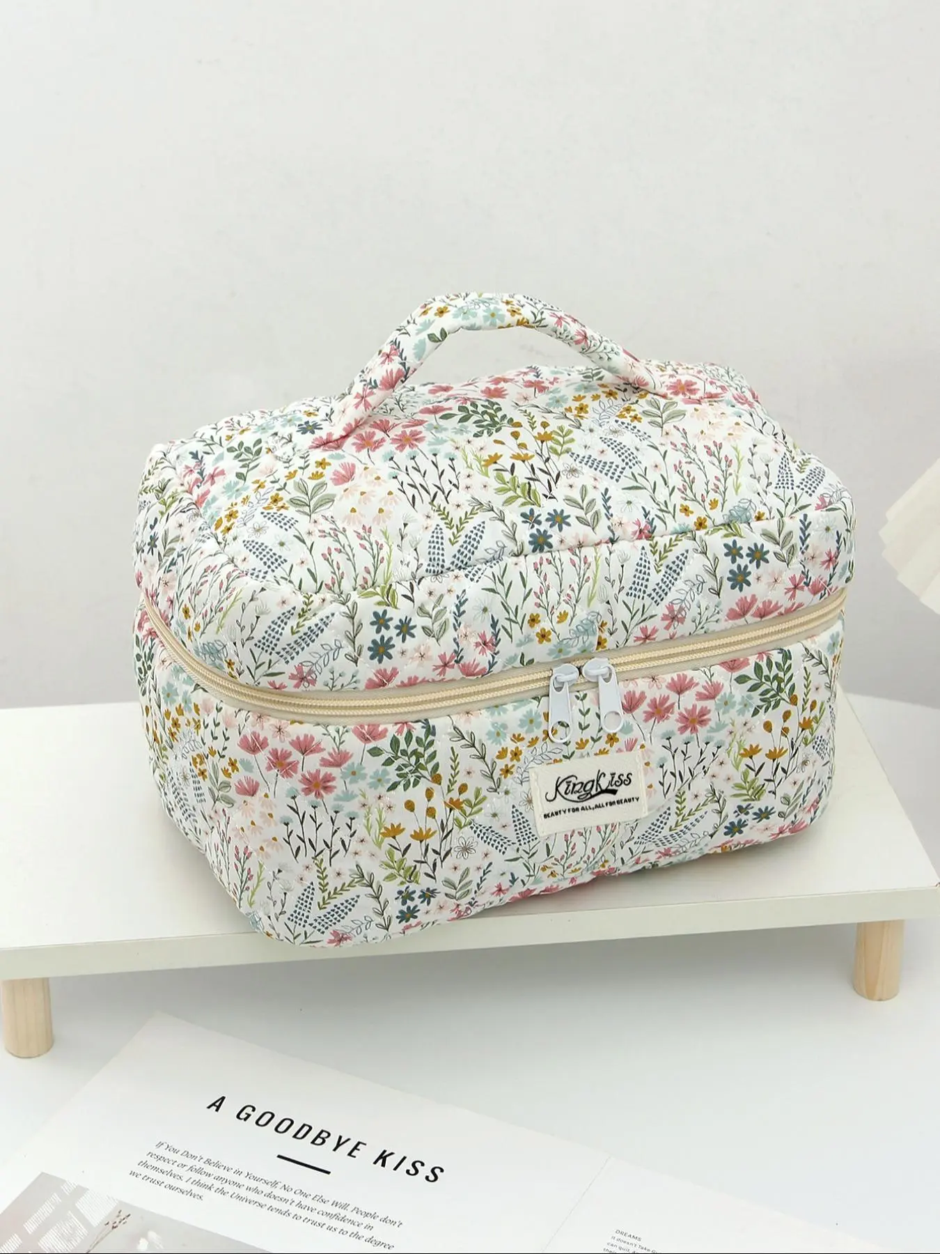 Floral Pattern Makeup Bag Set, Large Capacity Cosmetic Storage Bag & Makeup Brush Bag & Makeup Mirror Pouch, Portable Toiletry Bag, Travel Cosmetic Bag, Cosmetic Travel Bags