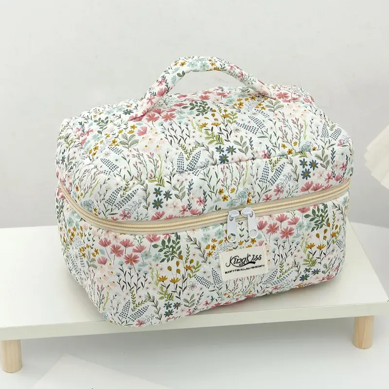 Floral Pattern Makeup Bag Set, Large Capacity Cosmetic Storage Bag & Makeup Brush Bag & Makeup Mirror Pouch, Portable Toiletry Bag, Travel Cosmetic Bag, Cosmetic Travel Bags