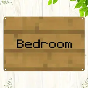 Vintage Pixel Art Bedroom Sign - 8x12 Inch Mini Metal Wall Decor with Mosaic Wood Texture Design, Rectangle Design, Easy to Install for Home