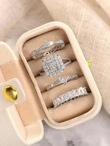 Women's Elegant Rhinestone Decorated Ring Set, Exquisite Trendy Ring Set, Fashionable Jewelry for Women As Engagement Anniversary Wedding Party Decor, Mother's Day Gifts, Gift Set for Mothers, Gifts for Her, Dainty Stacking Rings