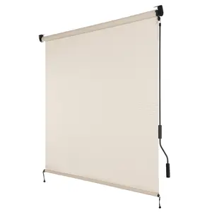 Aoodor 5% Openness Cordless Solar Fabric Roller Shade, 8'W x 8'H Sun Shade for Outdoor Gazebo Pergola Porch, 95% UV Protection