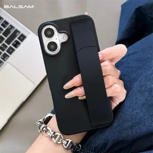 Luxury Soft Silicone Wrist Strap Hard PC Phone Case For iPhone 16 15 14 Plus 13 12 Pro Max 11 Ultra Thin Matte Shockproof Cover Protector Screen Protector Protection Protective Cellphone Casing Smartphone Black