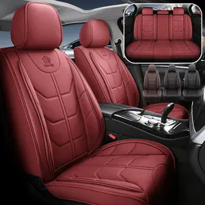 Waterproof Leather Car Seat Covers - Red Full Set Durable Comfortable Easy to Clean Versatile Use for Various Car Models