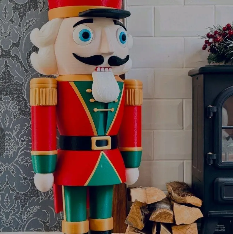 Durable Nutcracker Christmas Decor Figure - 3 ft Tall, Red Uniform, Blue Eyes, Detailed, 3D Printed, 2 ft Tall Optional Size for Festive Decor, Entryways Standing Ornament, Christmas Gift