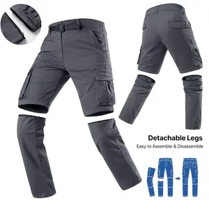 Men’s detachable two-way cargo pants with multiple pockets, quick-dry outdoor casual shorts and long pants