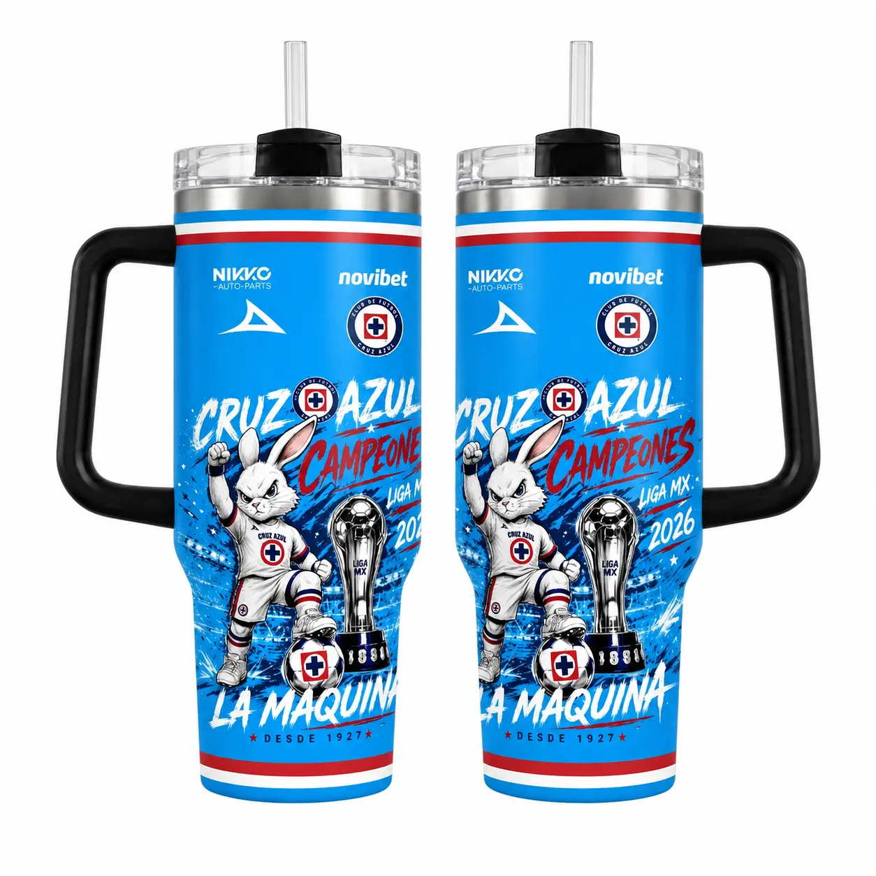 Stylish Cruz Azul Inspired Tumbler - 40oz/30oz La Máquina Liga MX 2026 Soccer Fan Cup, Blue Champion Rabbit Mascot Drinkware, Mexican Football Game Day Gift For Fans (Straw Not Included)