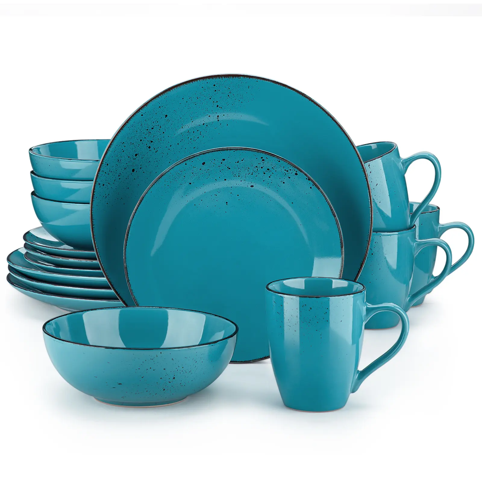 vancasso Tableware Set, Navia Stoneware Crockery Cutlery Set, 16-Piece Set, Light Blue, Sea Blue, Vintage Look, Natural Design