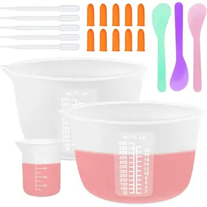 Silicone Measuring Cups Tool Kit, Non-Stick Large Bowls for Epoxy Resin, Reusable 600&100ml Mixing Cup With Stir Sticks, Pipettes, Molds for Jewelry Making
