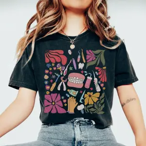 Retro Dental Boho Floral , Dental Squad Shirt, Dental Student Gift, Dentist , Group Pediatric Dental Crew Tops