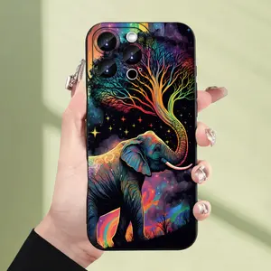 Creative Colorful Elephant and Tree Abstract Pattern Matte Phone Case, Suitable for iPhone 17 Air/16 Plus/15 Pro Max/14 Pro/13/12/11/XS Max/X Phone Case, Ideal Gift for Family, Friends, Lovers, Boyfriend, Girlfriend, Best Choice for Holiday Gifts MS496