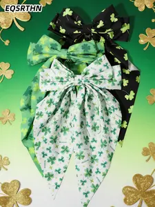 3pcs St. Patrick's Day Limited Edition Clover Bow Hair Accessory: Black/Green clover prints are perfect for festive green-toned outfits. The large bow combined with festive symbol elements captures the atmosphere of the Irish Green H, Holiday Theme