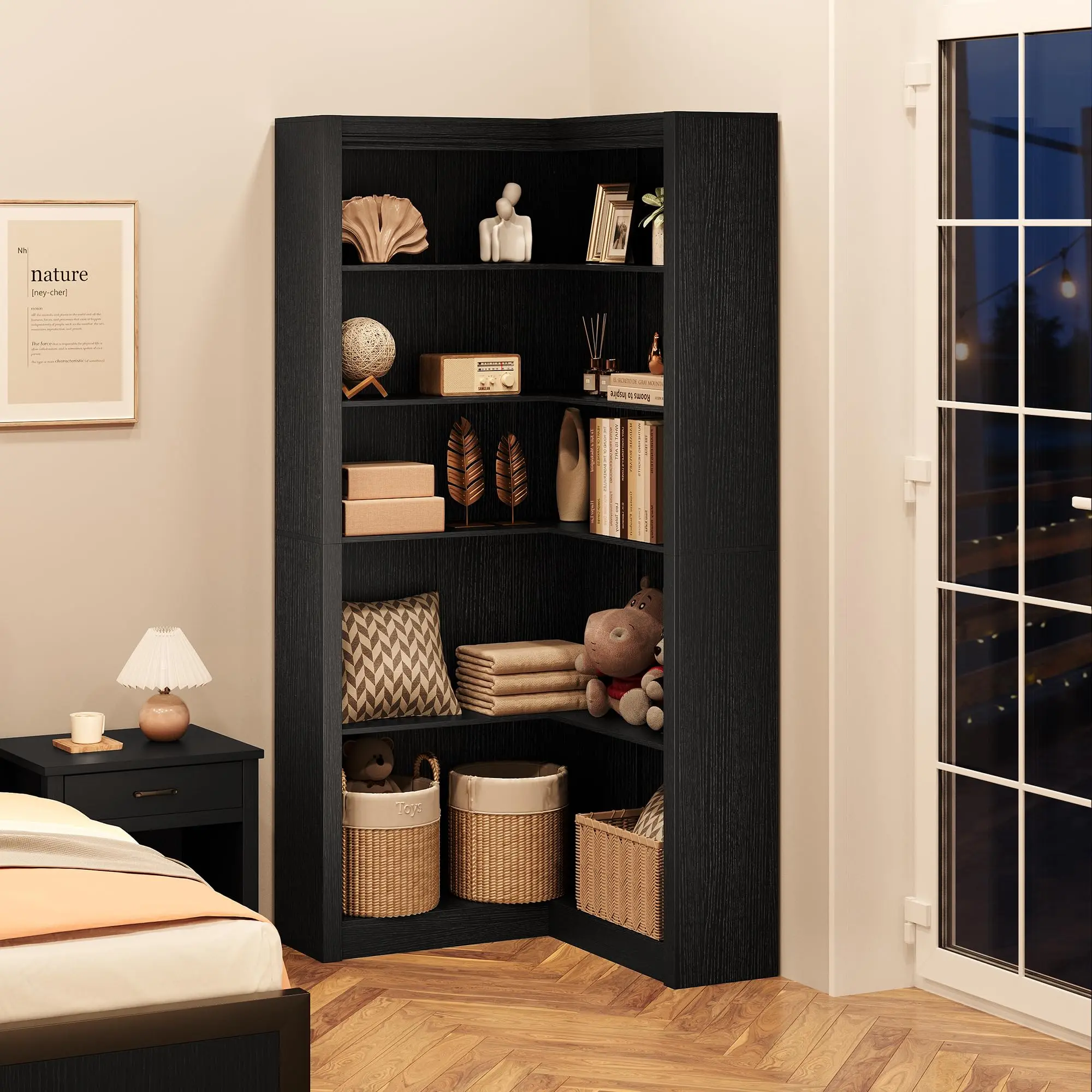 GAOMON 5-Tier 71.8" Corner Bookcase, L-Shaped Tall Bookshelf with Anti-Tip Kit – Large Display Storage for Living Room or Home Office
