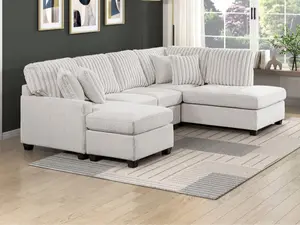 Homelegance 8470TPE-23LCRC 3 pc Lawson taupe chenille and corduroy fabric double chaise sectional sofa