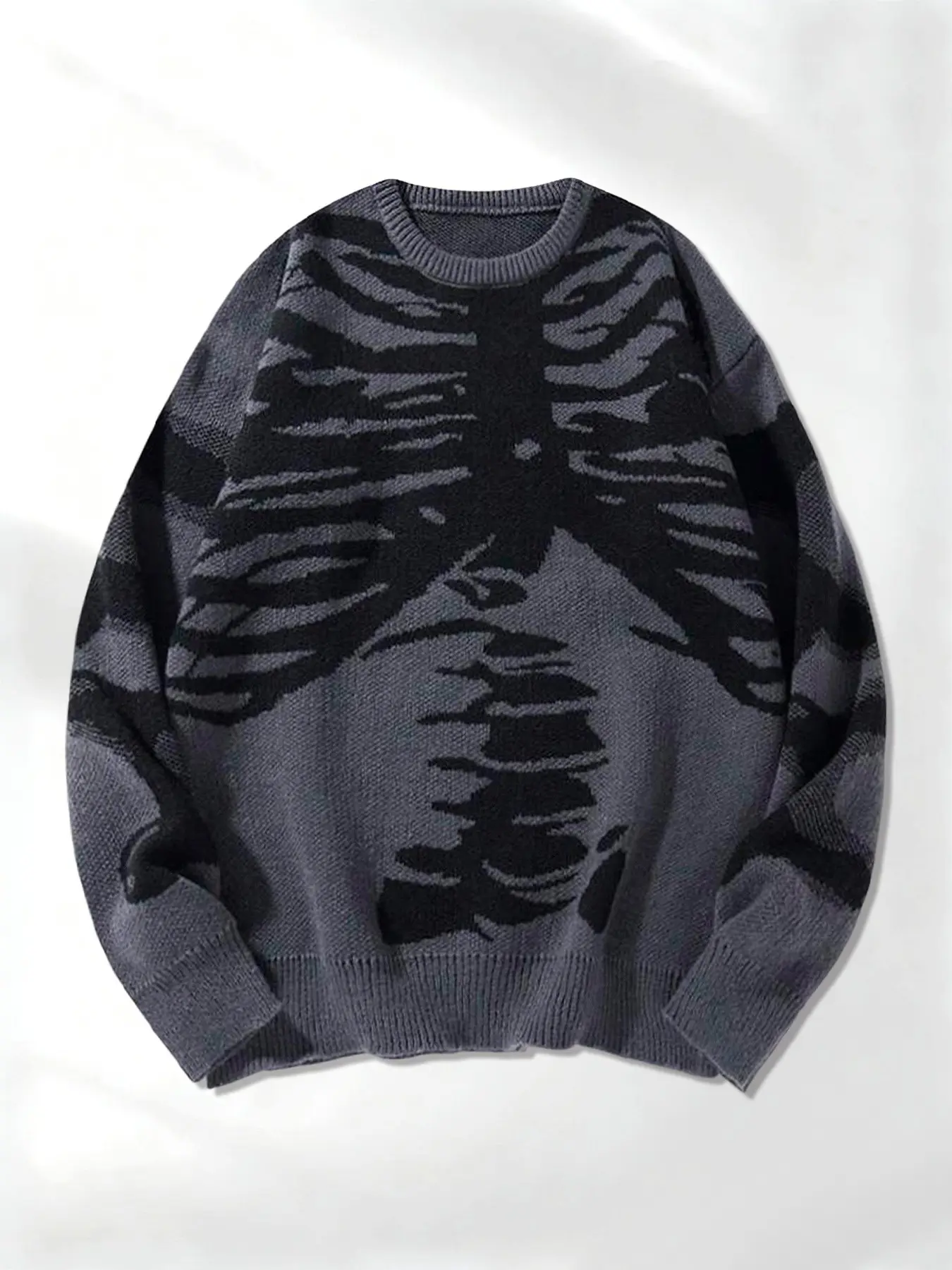 Men's Knitted Sweater, Skeleton Pattern Design, Casual Trendy Style, Soft Warm Fabric, Long Sleeve Knitwear, Ideal Gift for Him, Fall & Winter Wear