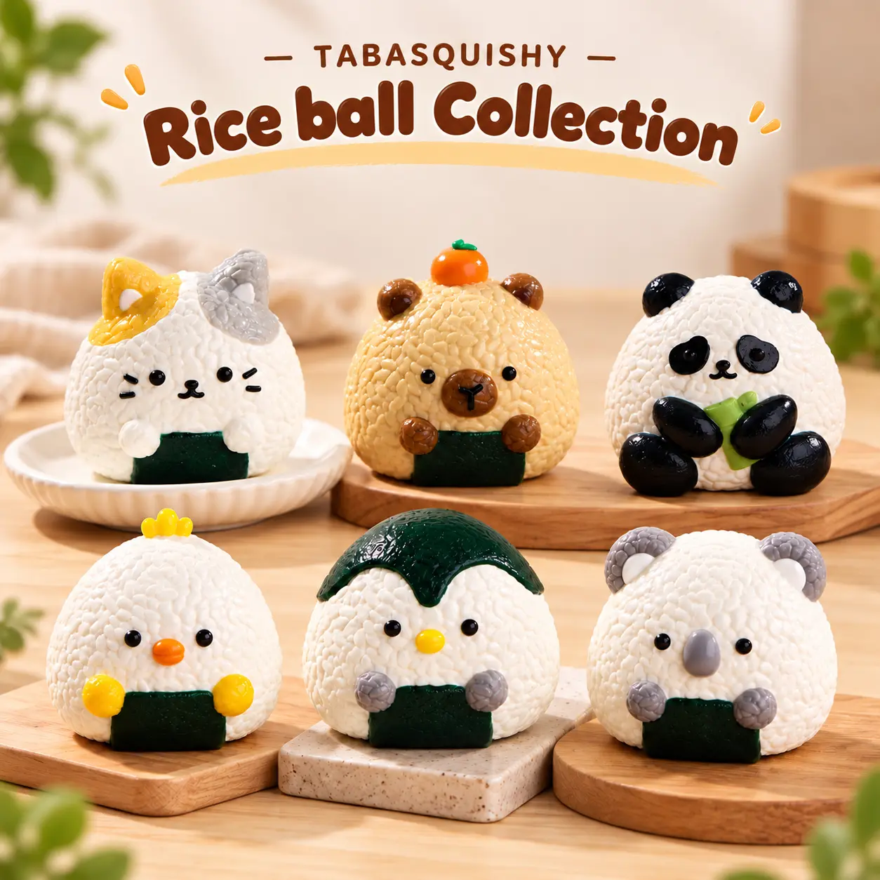 TABASQUISHY Cute Animal-shaped Rice Balls Slow Rise Fidget Taba Squishy Toy, Christmas gifts for teenagers, Soft Non-Toxic Collectible Stress Relief Accessory, Bag Decoration Fidget Toys