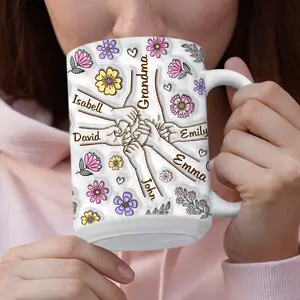 Personalized Holding Grandma‘s Hand Mug, Custom 3D Inflated Effect Mug, Grandma Coffee Mug, Grandma Cup, Gift For Grandma, Mothers Day Gifts