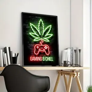 High-Definition Fabric Canvas Weed Neon Lights Art Poster - Classic Style Gaming & Chill Wall Decor with Glitter Embellishment, Reusable Unframed Poster for Game Room, Living Space - 1pc