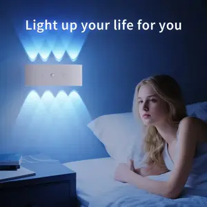 Intelligent LED wall lamp, LED wall lamp with motion sensor, three color temperature modes, adjustable brightness, supports USB charging, touch operation without wiring, suitable for bedside lamps, reading lamps, living room, bedroom and home lighting.