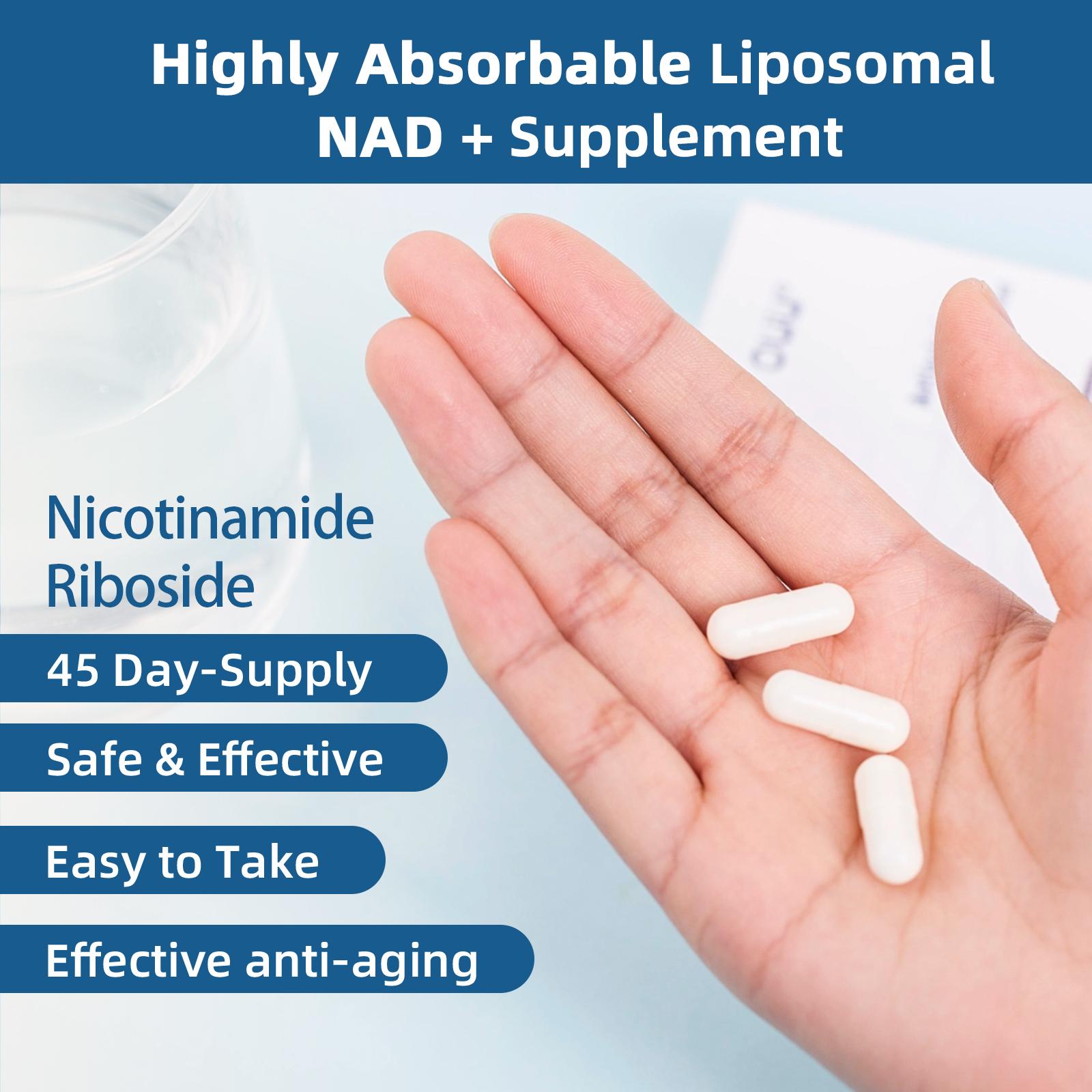 BJBKKBZ NAD+ Supplement with Nicotinamide Riboside, Hydrolyzed Collagen & Gotu Kola, Three-in-One Formula for Cell Revitalization, 30 Capsules