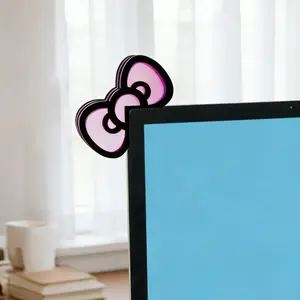 1pc Pink & Black Bow Computer Decor Accessory, Removable Monitor Bow Embellishment, Desktop Laptop Decor Accent, Self-Adhesive Device Decor, Office Desk Tech Accessory, Office Desk Accessories, Computer Decor Piece, Reusable Monitor Decor Sticker