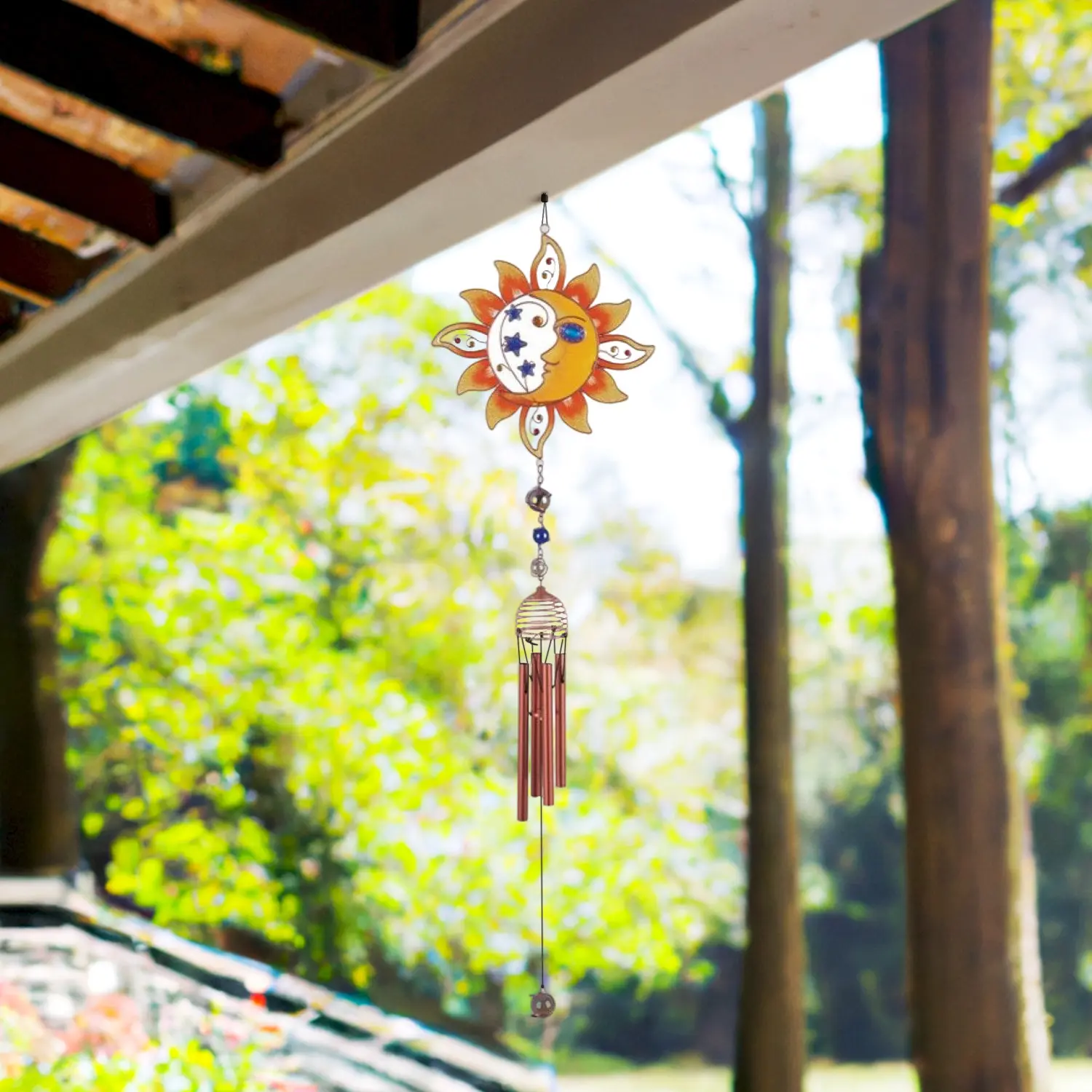 33" Long Copper Gem  Moon and Sun Wind Chime