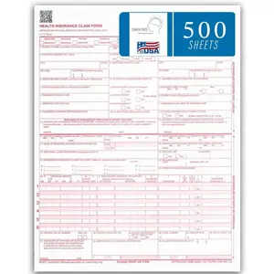 1500 Claim Forms 500 Sheets New Version HCFA 1500 02/2012 Revision Laser & Inkjet Compatible Health Insurance Claim Forms for Accurate Medical Billing