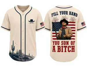 Patriotic Cowboy Baseball Jersey for Men, Western USA Flag Shirt, 4th of July Freedom Graphic Jersey