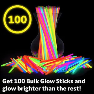 Ultra Bright Glow Sticks Bulk Party Pack - 100 Count Glow in the Dark Party Supplies Pack with Bracelets and Necklaces - 8 Inch Neon Colors