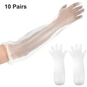 10Pairs 23.6 Inch Extra Long Disposable Cleaning Gloves | Waterproof Reusable | Household Kitchen Dishwashing Cooking Gloves