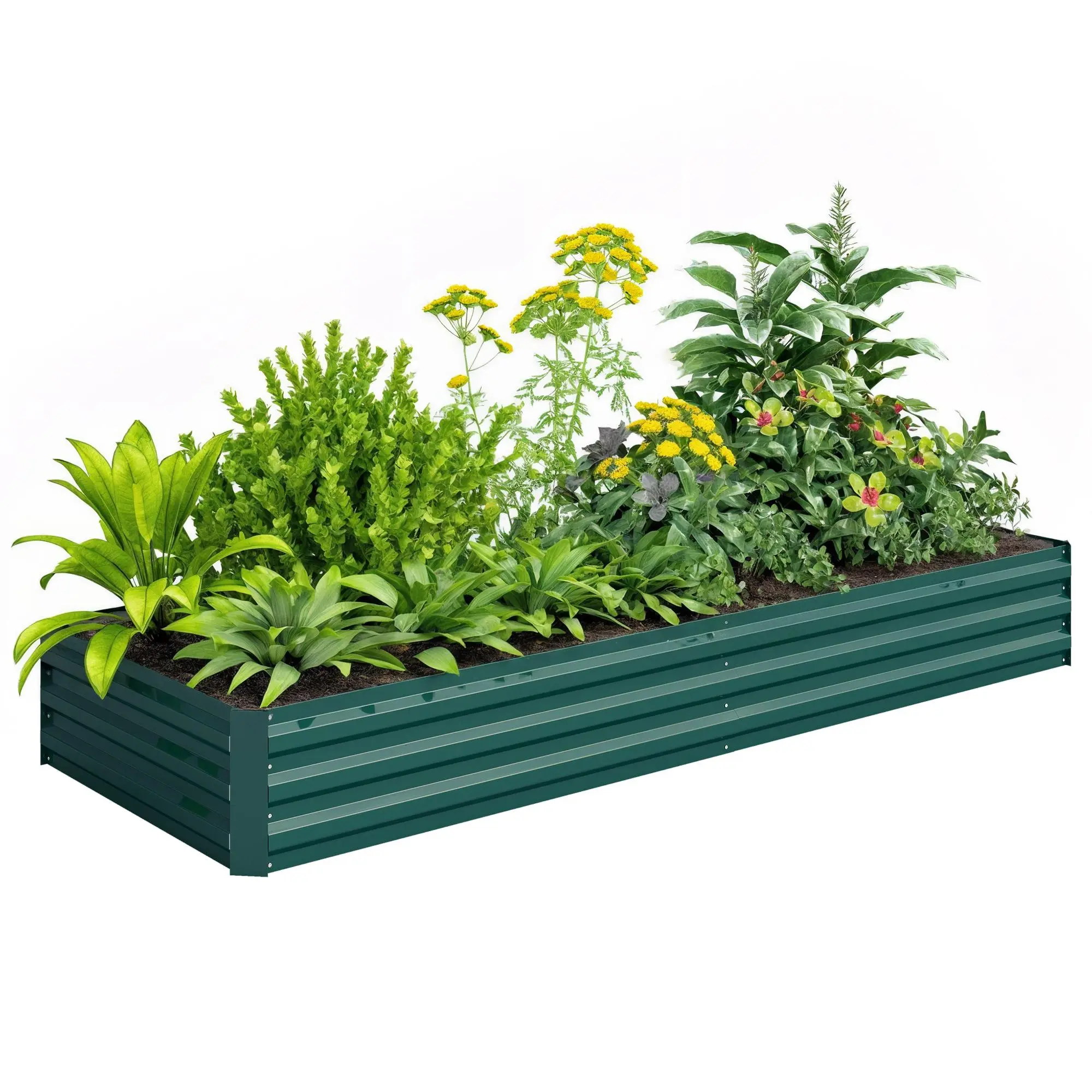 Outsunny Rectangular Galvanized Steel Raised Garden Bed, 8ftx3ftx1ft Metal Outdoor Planters with Drainage Openings, Durable for Growing Vegetables & Flowers, Supports Healthy Plant Growth