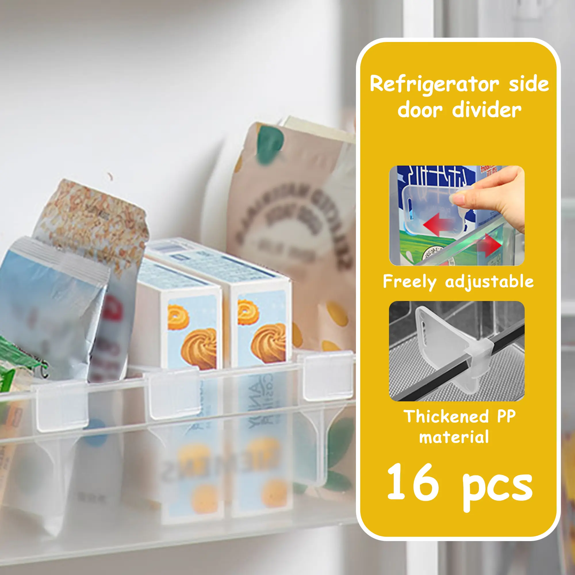 16-Count Durable Adjustable Fridge Drawer Dividers - Refrigerator Accessories, Space Saver Home Kitchen & Office Cabinet Partition Bins, Easy-Install Organizers