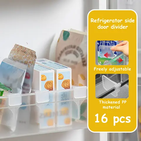 16-Pcs Adjustable Stackable Fridge Organizer Bins - Durable Anti-Fall Translucent Dividers, Easy-to-Install Refrigerator Accessories for Classified Storage in Kitchen Cabinets