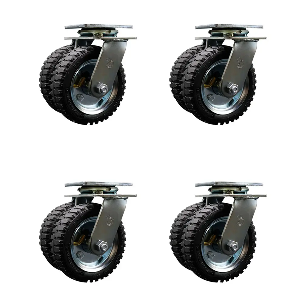 Service Caster SCC-DW100S150-PNB-4 Heavy-Duty Metal Swivel Top Mount Castors - Anti-Rust Coated, Zinc Plated, 1000 lbs Capacity, Maintenance-Free Precision Ball Bearings, 6 in. Dual Pneumatic Wheels, Set of 4, Enhanced Noise Reduction, for Food Carts, Swi