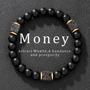 1 pc of money attraction bracelet with black gemstones and black volcanic stones beaded jewelry protection bracelet encouragement gift fashion artificial bracelet