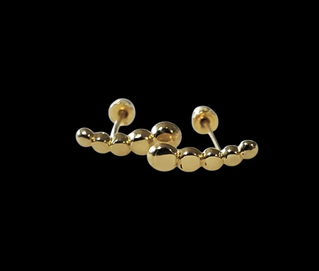 10K Solid Gold Bubble Cluster Curved Stud Earrings Cartilage Climber ~New