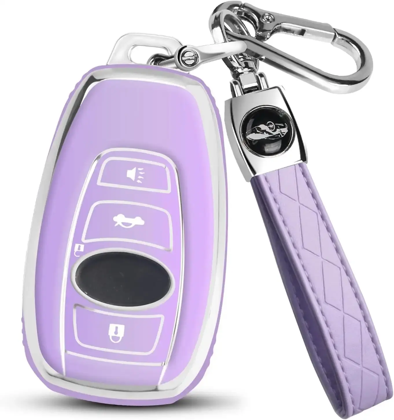TPU Car Key Fob Cover Case with Keychain - 4-Button Access Key Protection Accessory for Subaru Outback, Crosstrek, Ascent, Impreza, Forester, WRX, BRZ, Legacy (Purple, Outback Fit)