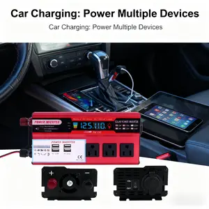 12V to 110V 5000W Peak Car Power Inverter with LCD Voltage Display, 3 AC Outlets & 4 USB Charging Ports, Portable Auto Power Adapter for Camping & Travel