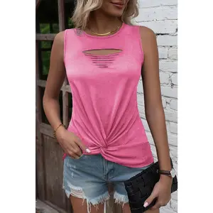 Cutout Round Neck Twisted Tank - Elegant Design, Versatile for Various Occasions, Lightweight Fabric, Comfortable Fit